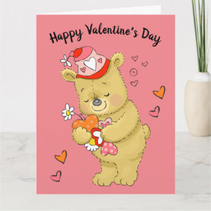 Tarjeta Oso y corazón el día de San Valentín