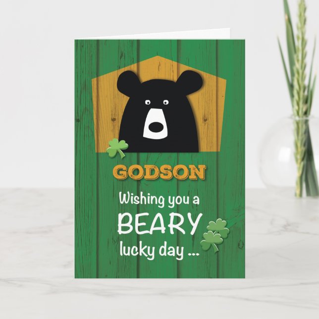 Tarjeta Oso y tréboles del ahijado el el día de St Patrick (Anverso)
