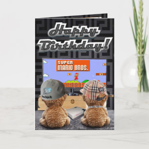 Tarjeta osos de cartas de cumpleaños jugando a mario