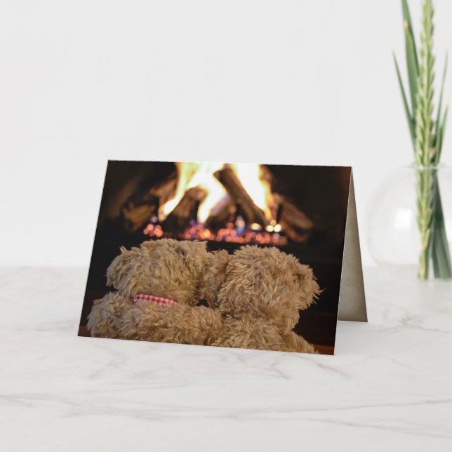 Tarjeta osos de peluche con chimenea (Anverso)
