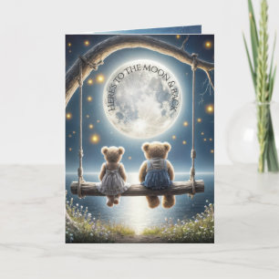 Tarjeta Osos de peluche de aniversario en un columpio