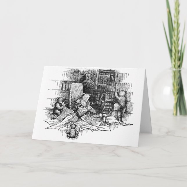 Tarjeta Osos de peluche leyendo en la biblioteca (Anverso)