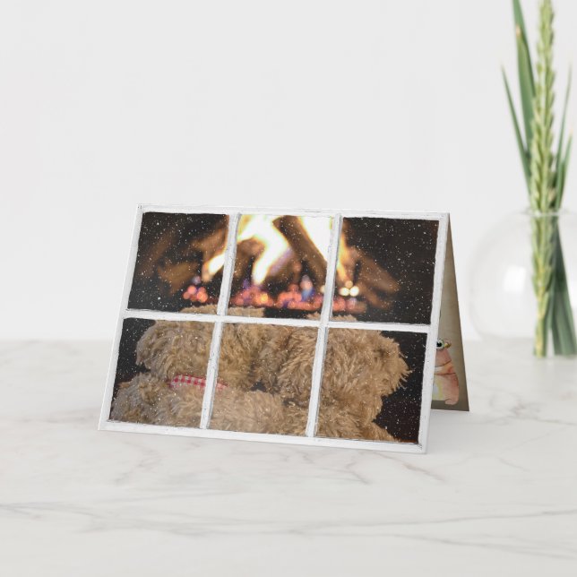 Tarjeta osos de peluche por cumpleaños con chimenea (Anverso)