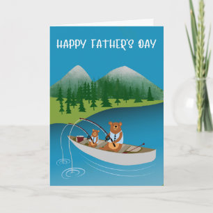 Tarjeta Osos del Día del Padre pescando en un bote