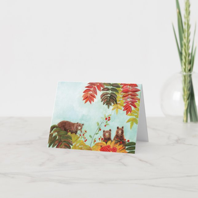 Tarjeta Osos marrones comiendo bayas rojas (Anverso)