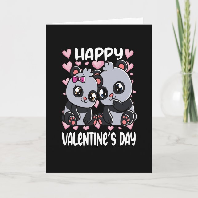 Tarjeta Osos Panda Adorables Pareja de Osos Panda Corazone (Anverso)