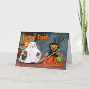 Tarjeta Osos pequeños fantasma y bruja