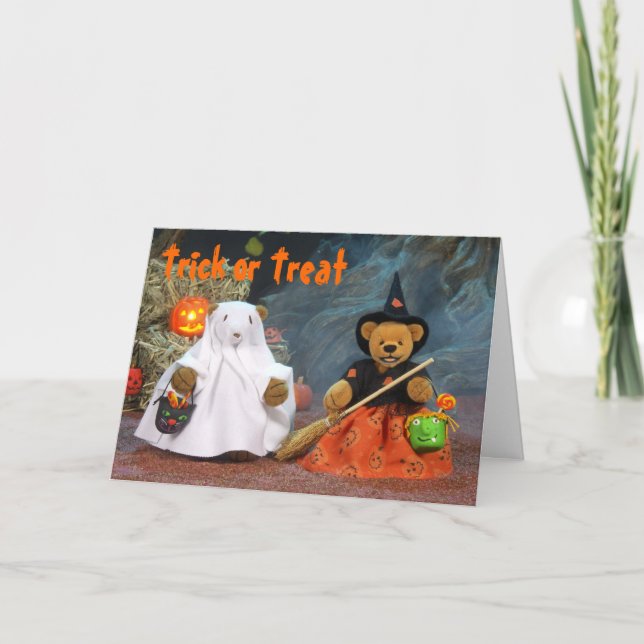 Tarjeta Osos pequeños fantasma y bruja (Anverso)