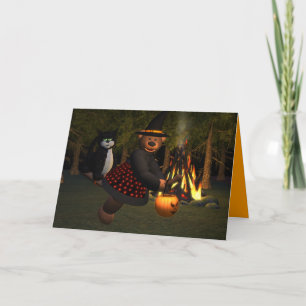 Tarjeta Osos pequeños que vuelan a la bruja