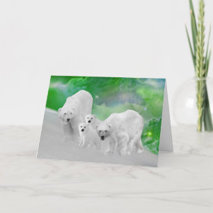 Tarjeta Osos polares, cachorros y aurora boreal