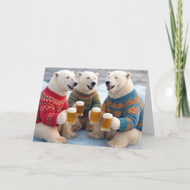 Tarjeta Osos Polares de Fiesta con Suéteres Feos de Navida (Anverso)