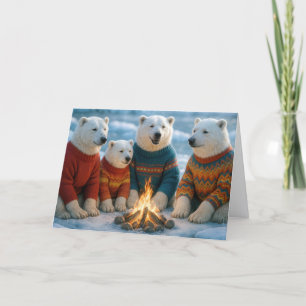 Tarjeta Osos polares de Navidad reunidos alrededor de una