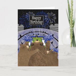 Tarjeta Osos Tres Cumpleaños Aplaudiendo en el Estadio de