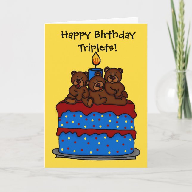 Tarjeta osos trillizos en la carta del pastel de cumpleaño (Anverso)