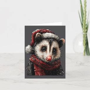 Tarjeta Ossum Adorable Con Gorro De Santa Navidad Invernal