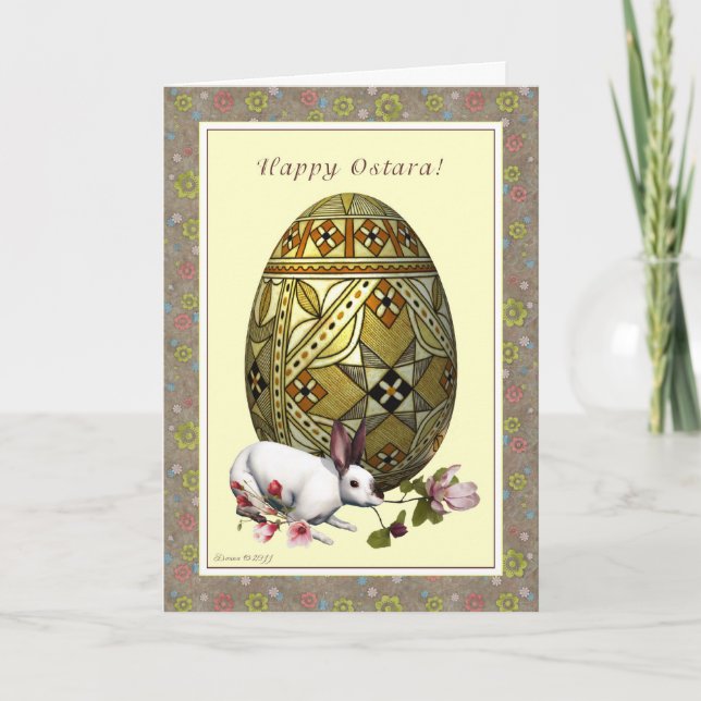 Tarjeta Ostara feliz - equinoccio vernal - flores de las (Anverso)