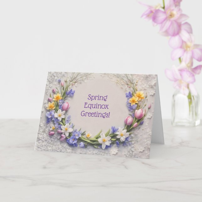 Tarjeta Ostara Spring Equinox Greetings Flowers Wreath  (Orquídea)