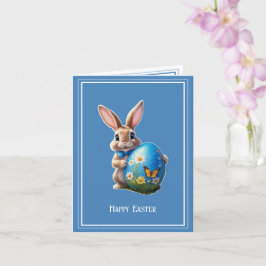 Tarjeta Osterhase mit blauer Schleife - 