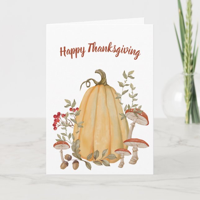 Tarjeta Otoño Calabaza Floral Feliz Día de Acción de Graci (Anverso)