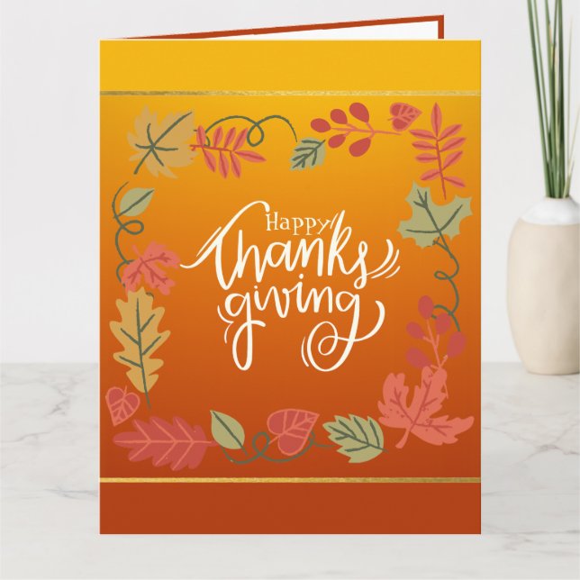 Tarjeta Otoño deja feliz fiesta de Acción de Gracias (Anverso)
