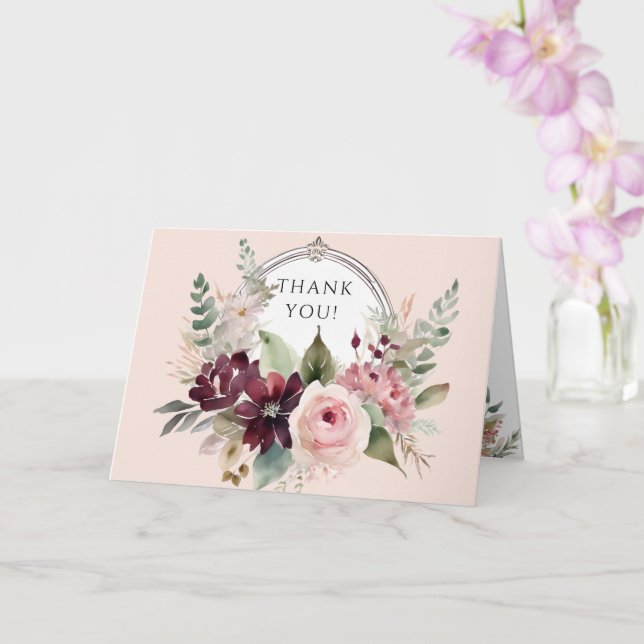 Tarjeta Otoño Leaf Pink Floral Caída Wreath Bebé Gracias (Orquídea)