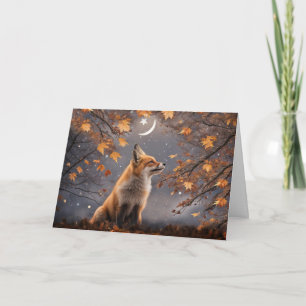 Tarjeta Otoño o otoño Equinox Cute Red Fox en follaje