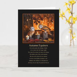 Tarjeta Otoño otoño Equinox Mabon con lechuzas y velas