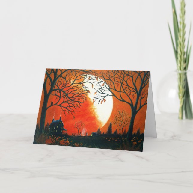 Tarjeta Otoño, otoño, paisaje, temporada, hojas, calabazas (Anverso)