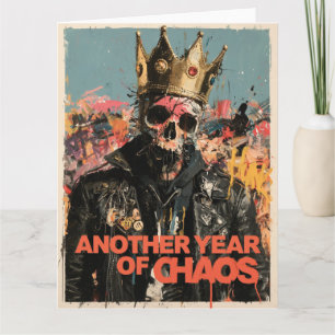 Tarjeta "Otro Año de Caos" Diseño de Rey Calavera Punk