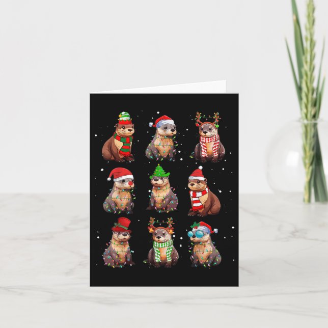 Tarjeta Otros Navidades Luces Decoración Funny Otter Sea (Anverso)