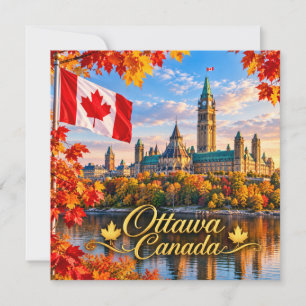 Tarjeta Ottawa Canadá. Parliament Hill. Bandera canadiense
