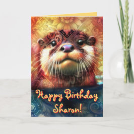 Tarjeta Otter Abstract Floral Personalizada Cumpleaños