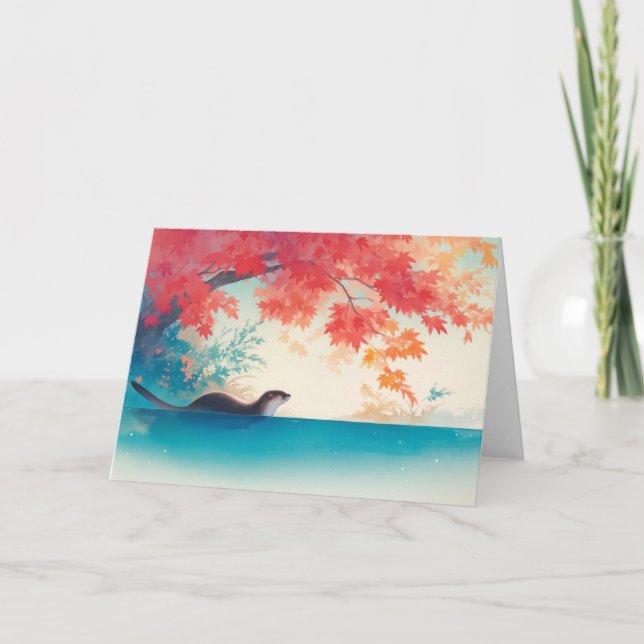 Tarjeta Otter Autumn Stroll (Anverso)