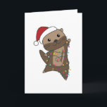 Tarjeta Otter Christmas Snow Winter Animals Otter<br><div class="desc">The otter at Christmas with fairy lights. Funny animals with gifts and snow for the holidays. Also funny for Christmas in July. Otters are cute animals and perfect for Christmas.</div>