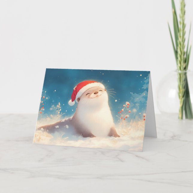 Tarjeta Otter Holiday Cheer (Anverso)