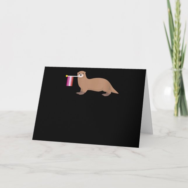 Tarjeta Otter Lovers | Otter Lesbian Flag Cutting Rainbow (Anverso)