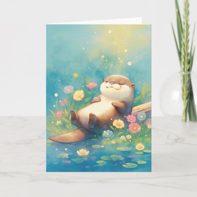 Tarjeta Otter Serene Pond Paradise (Anverso)