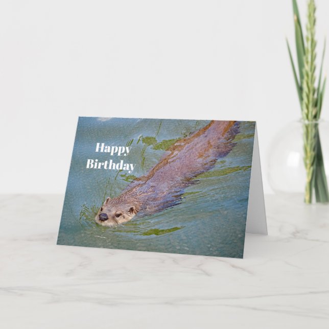 Tarjeta Otter Swimming Wildlife Photo Birday (Anverso)