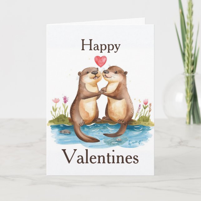 Tarjeta Otter Valentines Day Card (Anverso)