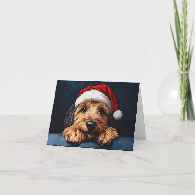 Tarjeta Otterhound con sombrero de Santa (Anverso)
