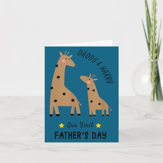 Tarjeta Our First Father's Day 2026, Funny Giraffe Gift Da (Anverso)