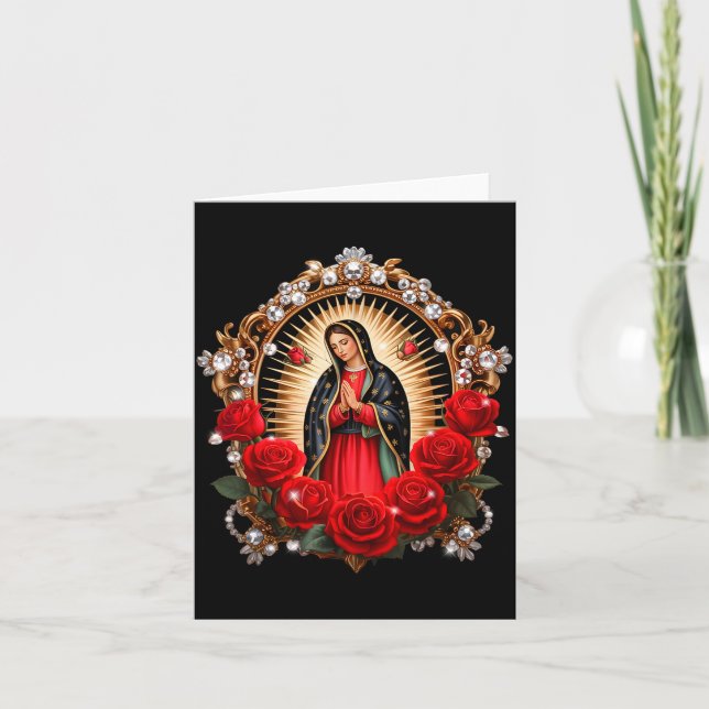 Tarjeta Our Lady Guadalupe Saint Virgin Mary In Roses Flow (Anverso)