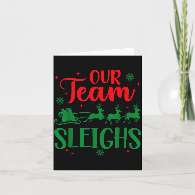 Tarjeta Our Team Sleighs Christmas Santa Reindeers Office  (Anverso)