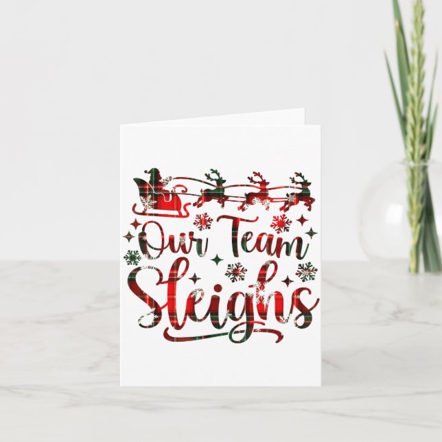 Tarjeta Our Team Sleighs Christmas Santa Reindeers Office  (Anverso)