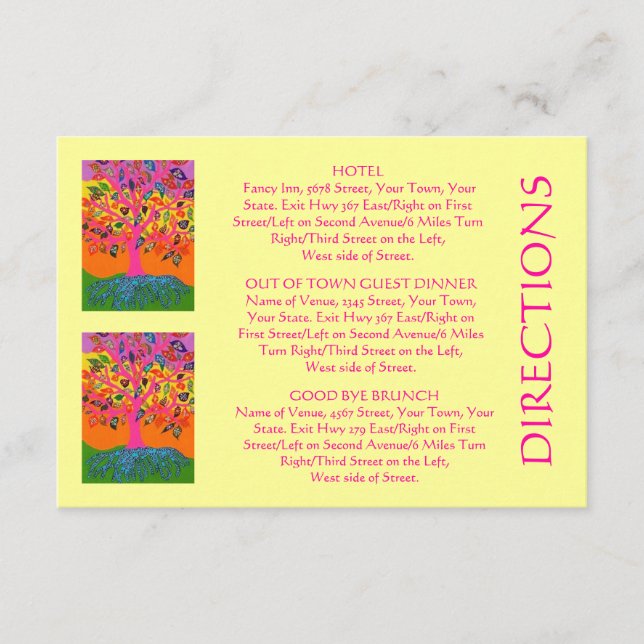 Tarjeta 'Out Of Town Guest DIRECTIONS' (pequeña re (Anverso)