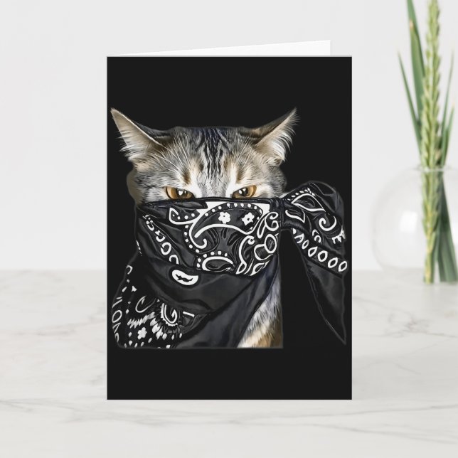 Tarjeta Outlaw Cat Funny Gangster Cat With Bandana  (Anverso)