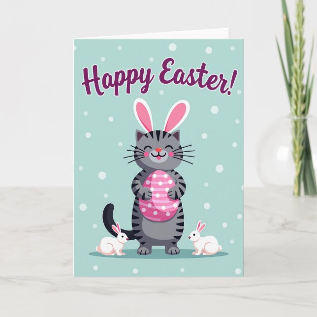 Tarjeta oval de Pascua de gato rayado (Anverso)
