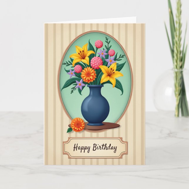 Tarjeta ovalada floral de cumpleaños (Anverso)