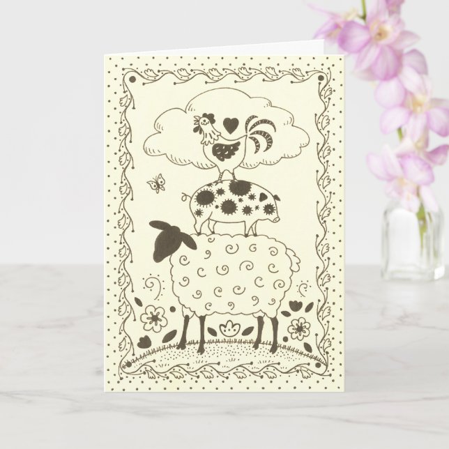 TARJETA OVEJA DE ANIMALES DE AGRICULTURA DE ARTE FOLLAR, C (Orquídea)