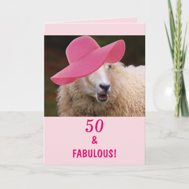Tarjeta Oveja divertida 50 y fabuloso cumpleaños (Anverso)